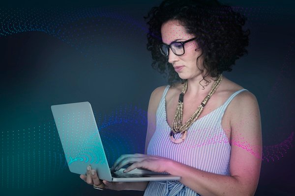 Woman searching on her laptop