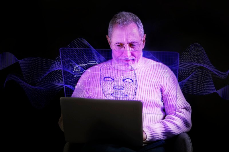 Futuristic AI-themed portrait representing digital agents.