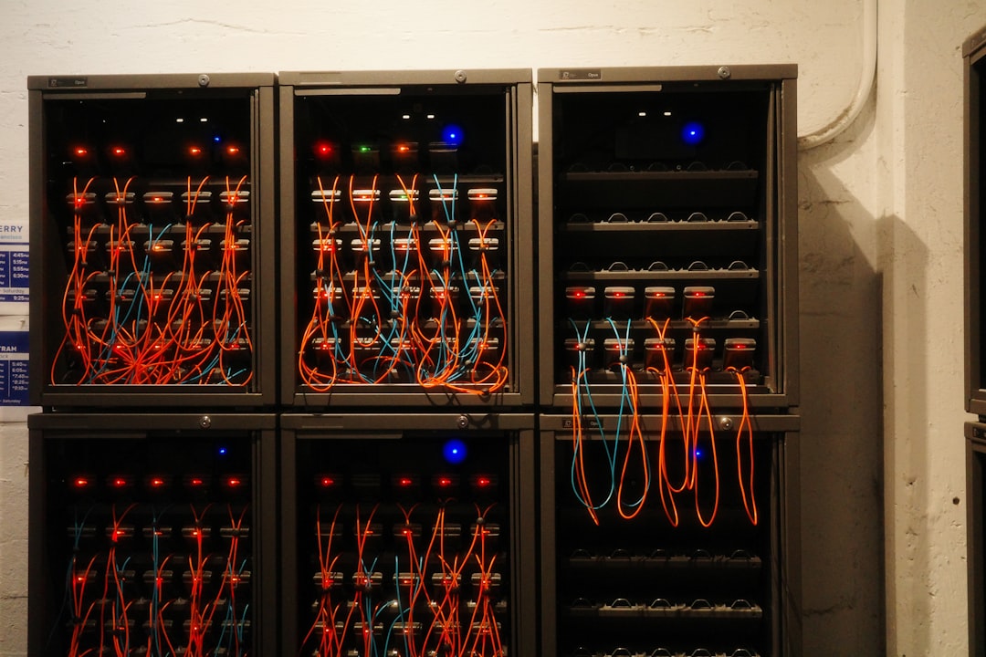 Network servers connected with cables inside a data center
