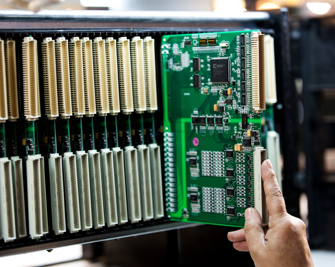 Close-up of a green and black computer motherboard