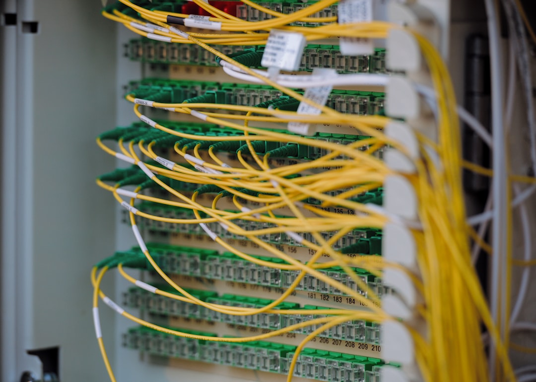 Neatly organized fiber optic cables in a secure server infrastructure