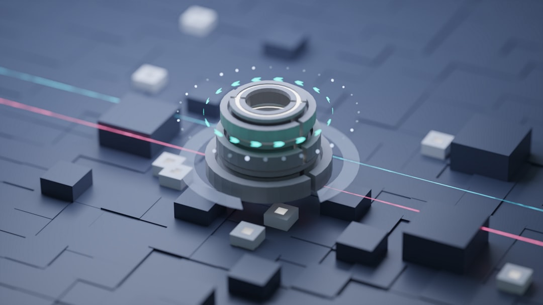 Close-up of a metallic object on a blue surface representing AI hardware