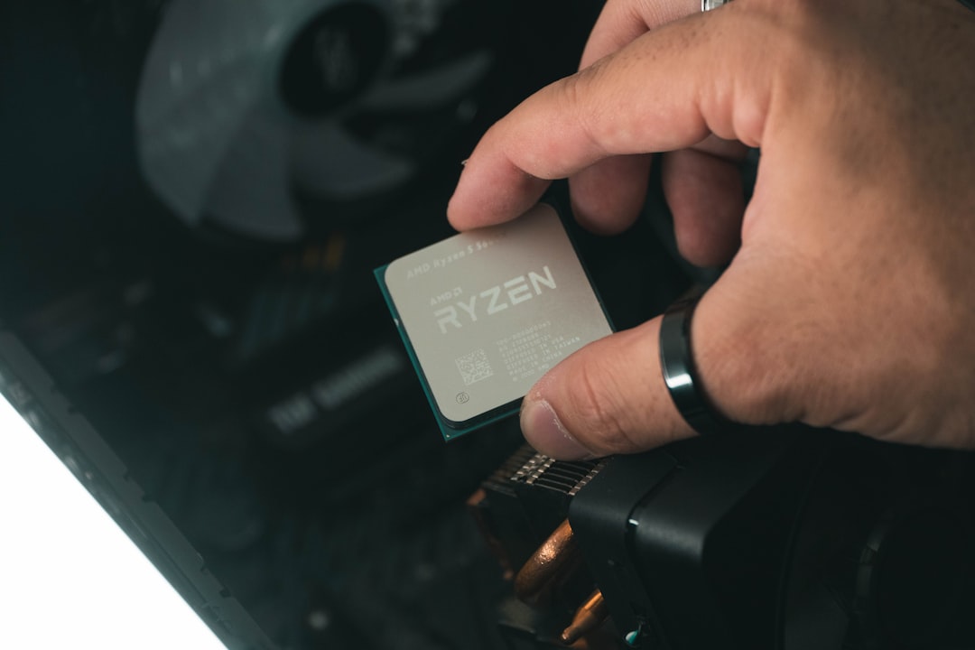 Close-up of a computer processor chip on a circuit board
