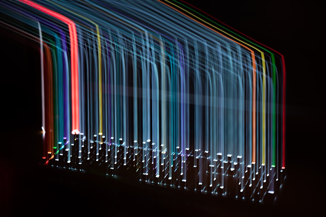 Abstract long-exposure light streams representing data flow