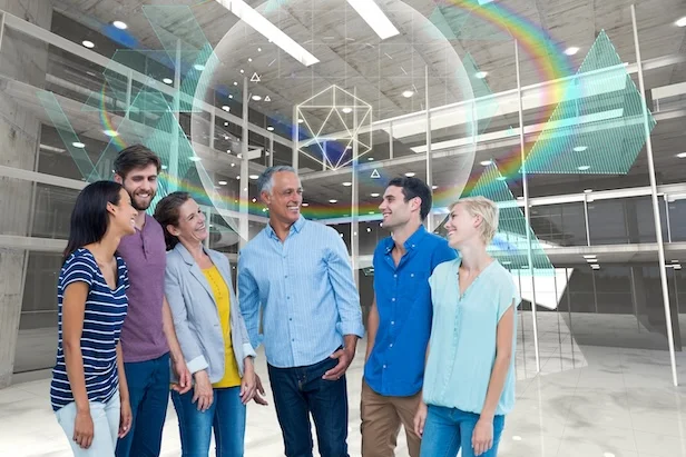 Designers collaborating with technology